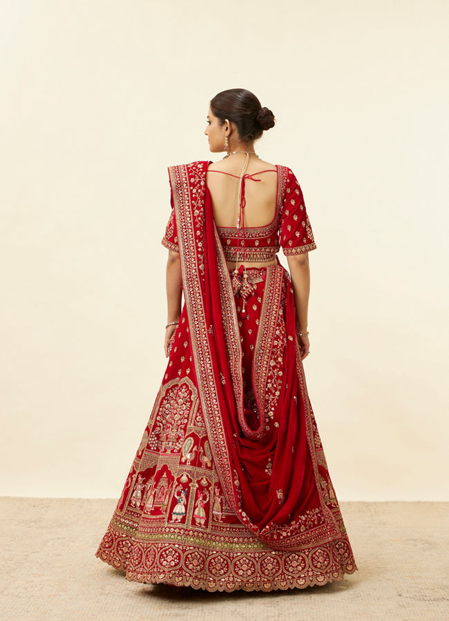 alt message - Mohey Women Wine Red Doli Baraat Embroidered Lehenga image number 4